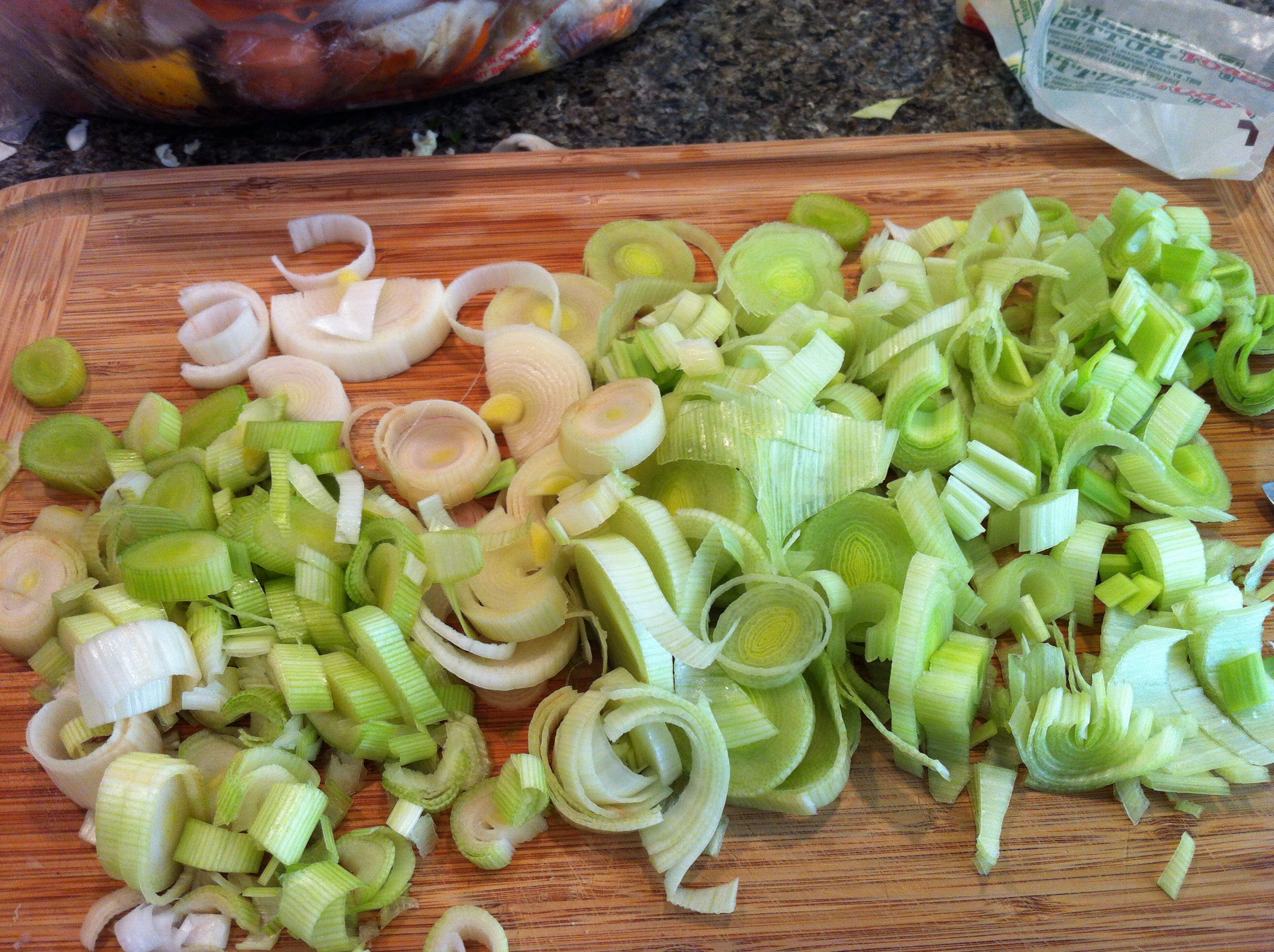 Chopped leeks ready for some butter